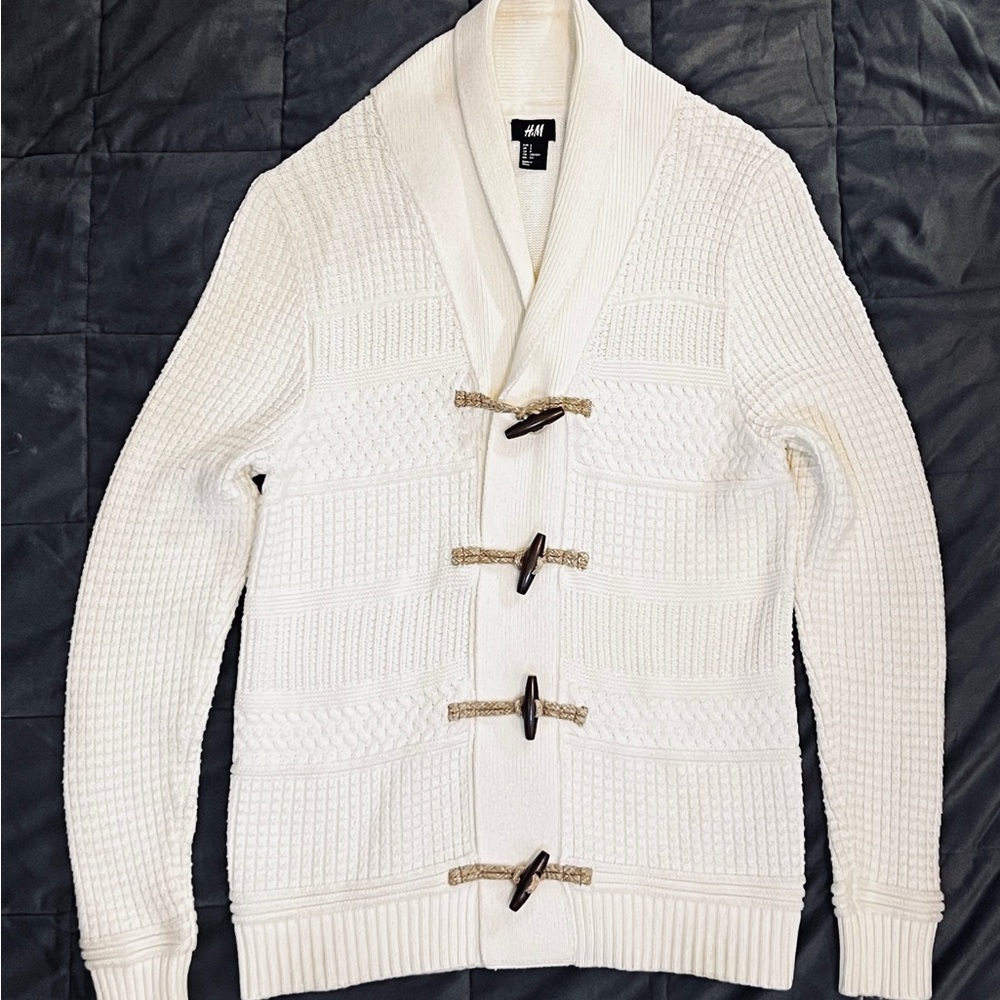 H&M Men's Cream Cardigan with Toggle Closures